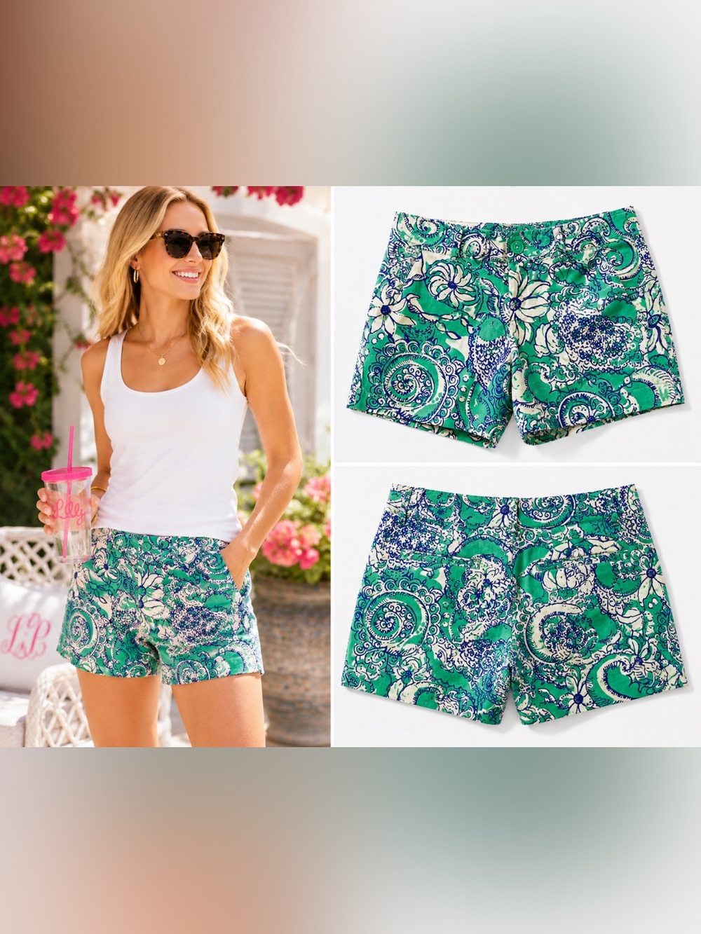 Lilly Pulitzer Callahan Shorts Green Navy Paisley Print Size 2